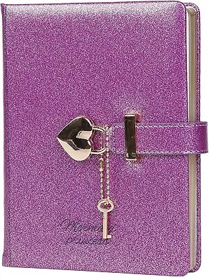 $43.49 • Buy Heart Lock Journal Notebook With Key School Birthday Girl 144 Sheet Lined Purple