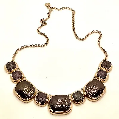 Vintage MONET 21” Metallic Brown Enamel Gold Tone Necklace High Shimmer • $19