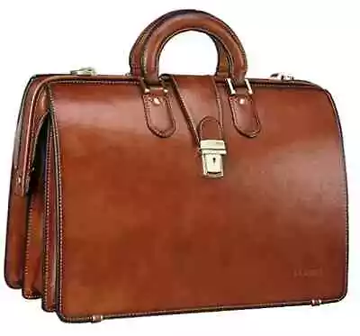  Vintage Leather Briefcase For Men With Lock Attorney Lawyer Doctor Bag Brown • $297.96