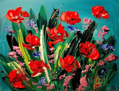 RED POPPIES By Mark Kazav  Abstract Modern CANVAS Original Oil H7TOGU • $57.77