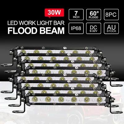 8PCS 7  Inch FLOOD LED Light Bar Super Slim Offroad Work Lamp 12V 24V • $99.95