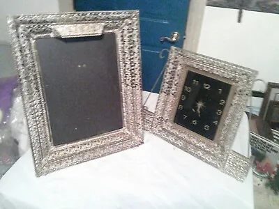 2 Very Old Fancy Pattern Metal Picture Frame And Matching None Working Clock • $108.99