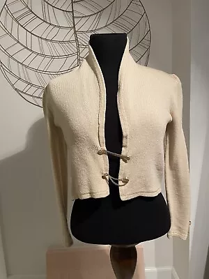 Vintage ST JOHN X Lillie Rubin Cardigan Sweater 70s Santana Knit Cream Small • $58