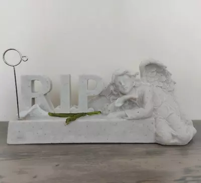RIP MEMORIAL GRAVE CARD HOLDER SLEEPING ANGEL ORNAMENT Graveside Funeral Lily • £15.15