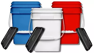 4 Gallon Square Food Grade Bucket Pail With Plastic Handles Lids- Made In USA • $39.77