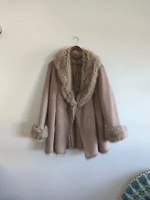 MONSOON Boho Penny Lane Afghan Coat Vintage Style Fur 16 Fits 14 12 • $95