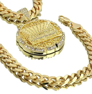 14k Gold Plated XL Last Supper Cubic-Zirconia Pendant 24  Cuban Chain Bracelet • $29.99