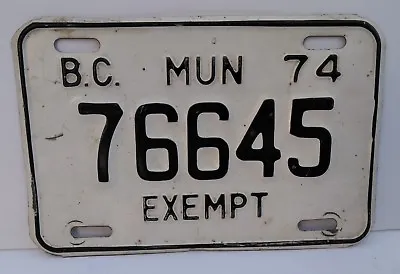 B.C. Mun 74 Exempt 76645 Municipal British Columbia Canada License Plate GC  • $12
