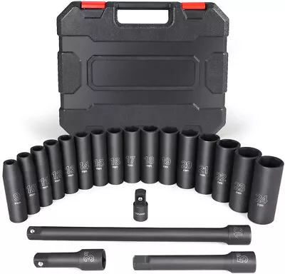 20*1/2-Inch Drive Metric Deep Impact Socket Set 3'' 5'' 10'' Extension Bars A1Y2 • $54.99