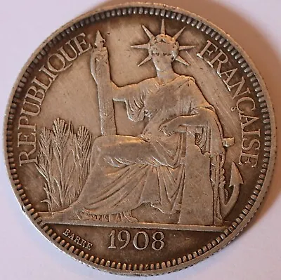 1908 A Piastre Indo China French - KM 5a.1 - 900 Silver 27 Grams - Nice Coin • $65