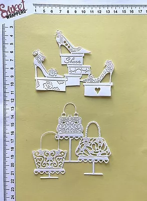 DECOUPAGE CARD Tattered Lace Die Cuts 4pcs  Handbag Boutique Chic Shoes Heels • £6.89