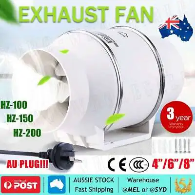 Silent Extractor Fan 4/6/8 Inch Duct Hydroponic Inline Exhaust Vent Industrial • $62.99