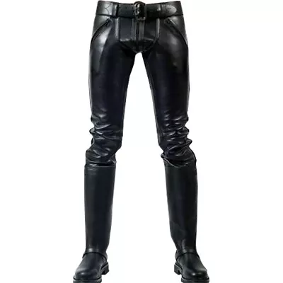 Men's Real Cowhide Leather Double Zips Stylish Biker Pant Leder Breeches Trouser • $119.99