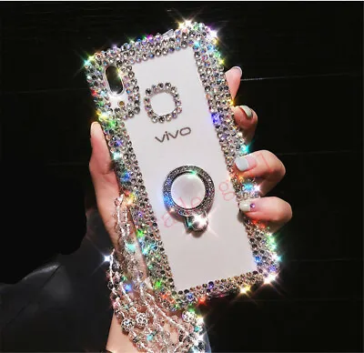 Luxury Bling Glitter Ring Stand Diamond Lanyard Case Crystal Clear Back Cover • $9.86