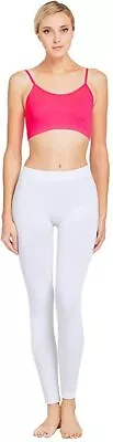 MOPAS Leggings - Women's Ribbed Waistband Full Length Plain Leggings -White • $12.99