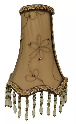 Vintage Style Gold Embroidered Silk Clip On Lamp Shades W/Beaded Fringe 7.5” • $21.97