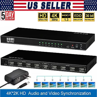 1X8 8 Port HDMI Splitter Switch 1 In 8 Out Repeater Amplifier Hub 3D 4K HD 1080P • $31.99