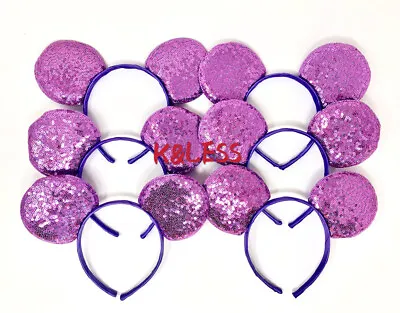 12pcs Purple Mickey Mouse Ears Sequin Headband Birthday Favors Minnie  • $15.75