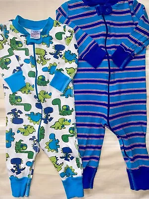 Hanna Andersson 2 Pc Dinosaur Striped Sleeper Pajamas 6-9-12 Months Size 60 70 • $18