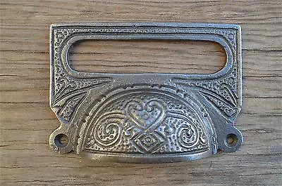 £7.89 • Buy A Large Edwardian Patterned Cast Iron Label Frame Handle Filing Drawer Pull Cb10