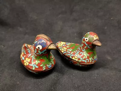 Pair Of Vintage Enamel On Brass Duck Match Boxes Jewellery Trinket • $16.99