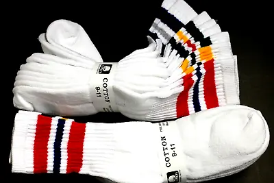 5 Pair's Men's/Women's 9-11 Long Crew Socks Cotton Athletic Socks White Red Bk • $15.98