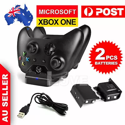 2 USB Rechargeable Battery + Dual Controller Charger Dock For Microsoft XBOX ONE • $17.95