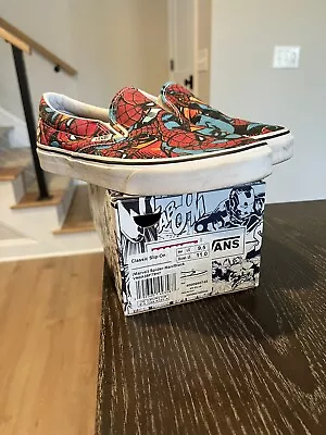 Size 9.5 - Men’s VANS Classic Slip-On Marvel Spiderman - Vn0a38f79h7 With Box • $55