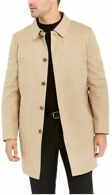 Tallia Mens Coat Beige Size XL Leopard Faux-Leather Print Trench Slim $495 • $115