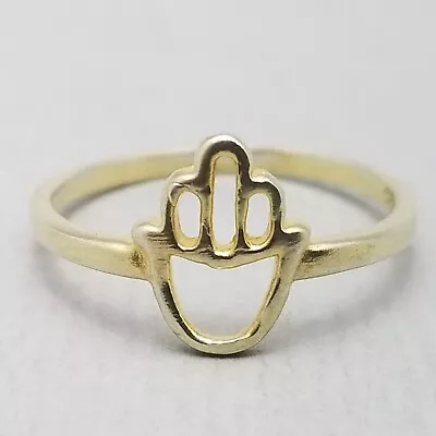 Solid Sterling Silver Gold Plated Hamsa Hand Ring Size UK N 1/2 US 6.75 EU 55 • £16.99