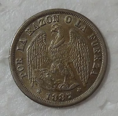 1887 Chile 1/2 Decimo Silver Coin High Grade • $19.95