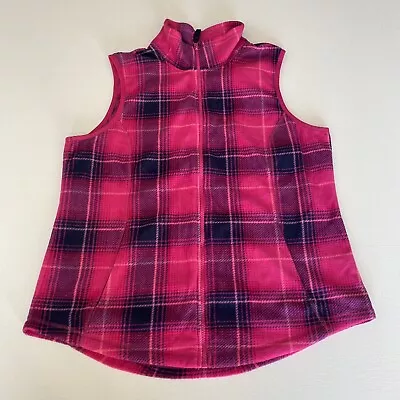 Made For Life Womens Large Fuschia Plaid Fleece Zip Front Vest Jacket Cozy Feel • $13.99