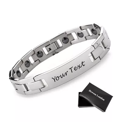 Personalised Magnetic Bracelet Titanium Steel Health Bangle For Him Dad Husband • £11.99