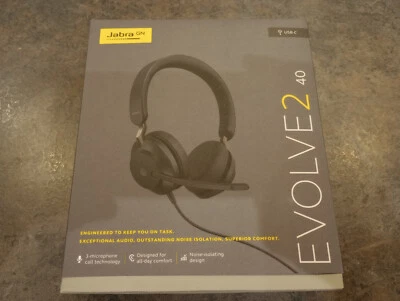£44.99 • Buy Jabra Evolve2 40 Stereo Headset USB-C (MS Teams / Zoom / Skype)