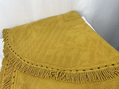 Vtg Gold Yellow Chenille Bedspread Quilt Fringe Boho Farmhouse Full Double Twin • $99.99