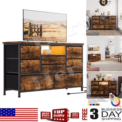 LED TV Stand Wood Entertainment Center With Power Outlets 8 Drawers For 55  TVs • $97.99