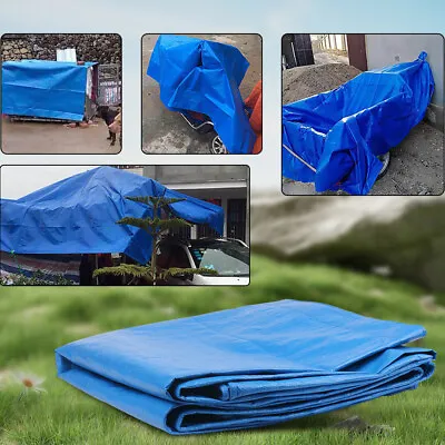 Blue Tarpaulin Tarp Canvas Waterproof Camping Poly Cover Sheet Truck UV PE • £7.21