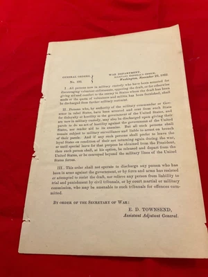 $95 • Buy Us Army Civil War General Order Insubordiation  Opposing Draft Discharge Enemy 5