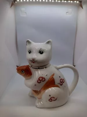 Cat With Koi Fish Creamer Or Miniature Tea Pot Hand Painted Vintage China • $24.99