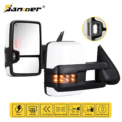 Tow Mirrors LED Signals Painted White For 2003-2007 Chevy Silverado GMC Sierra • $171.94