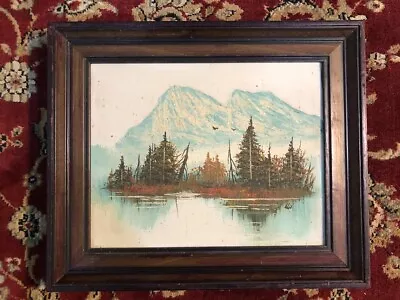 Winter Landscape Original Oil Painting Snow Capped Mountain Lake Tree • $74.99