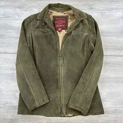 Eddie Bauer Jacket Womens LT Olive Green Seattle Suede Leather Full Zip Long • $59.99