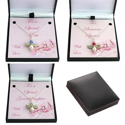 £11.99 • Buy Birthstone Necklaces With Angel On Silver Chain. Gift For Mum, Daughter, Etc