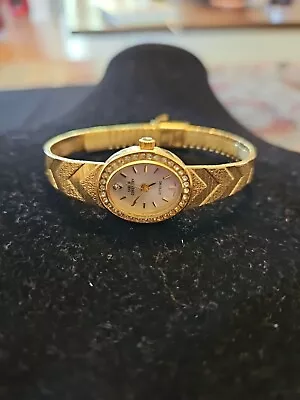 Sarah Coventry Supreme Watch Gold Tone Band Jewel Accents Needs Battery  • $35