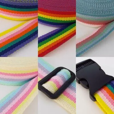 40mm Thick Webbing Stripe COTTON LOOK Rainbow Bag Handle Strap Belt 1 2 4m+ 397 • £5.90