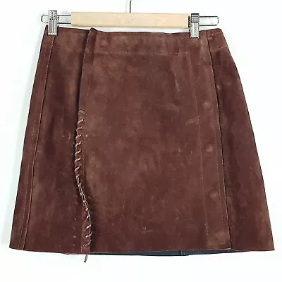 ACNE STUDIOS Womens Size 36 Or 8 / US 4 Brown Suede Leather Wrap Skirt RRP$1500 • $575.84