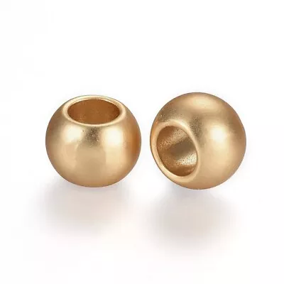 10 Pcs Gold Plated METAL Smooth Ball Spacer Beads – Matte 12mm – Large Hole: 6mm • $7.76