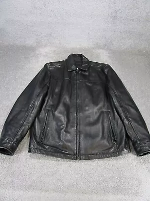 Calvin Klein Jacket Mens Medium Black Leather Moto Zip Up • $44.99