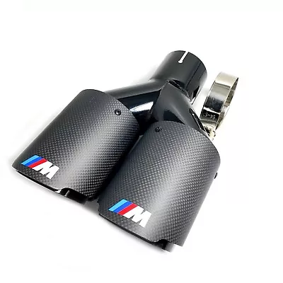 Carbon Fiber Glossy Black M Exhaust Tip OD:76/89/101mm Dual Tailpipe  For BMW • $93