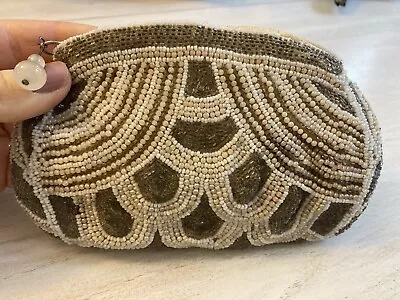 Vintage Antique Beaded Purse Art Deco Glass Beads White Clear Pearl 6  Handbag • $11.99